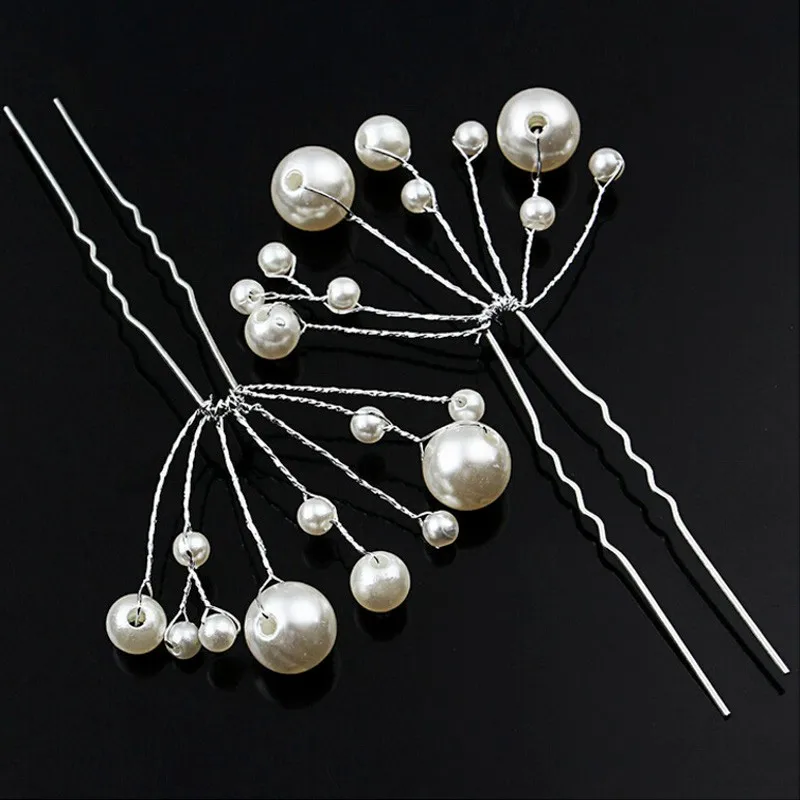 1Pcs Bridesmaid Wedding U-shape Hairpins Princess Match Hair Comb Clip Wedding Bridal Flower Faux Pearl Crystal Hair Pins Clips