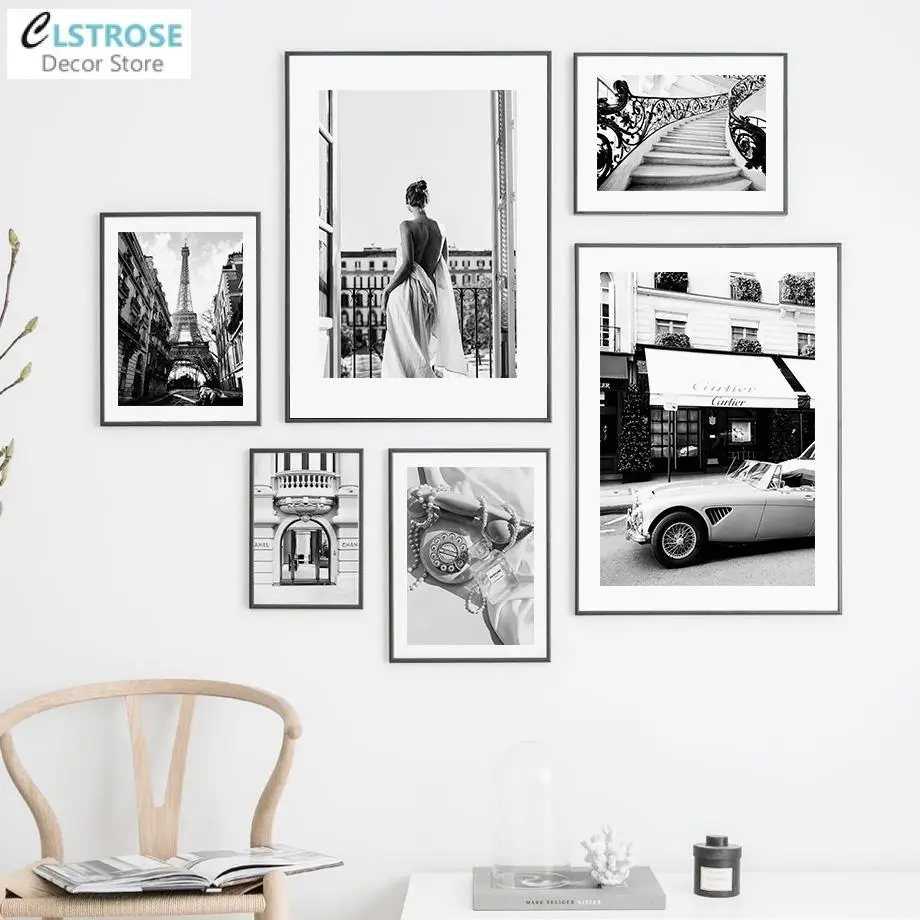 

Современный Городской Пейзаж Париж, холст, живопись, модный черно-белый художественный плакат, скандинавский Декор для гостиной