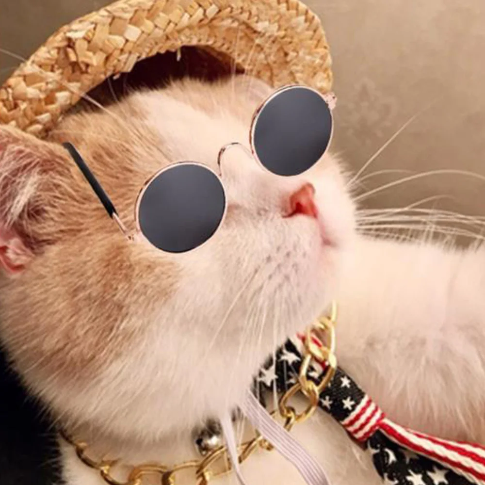 

Pet Cats And Dogs Fashion Accessories Sunglasses Retro Straw Hat Dog Necklace Bell Collar Cat Tie Set Many Types Of Cool Jewelry