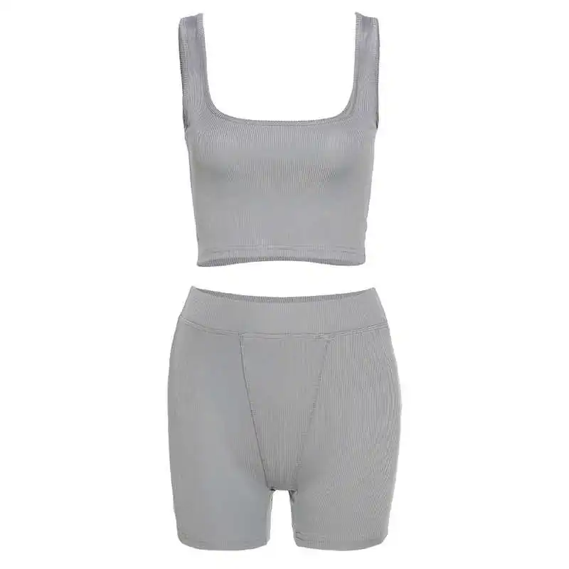 

High Stretch Solid Color Yoga Set Sleeveless Crop Top +Short Gym Leggings Women Tracksuit Running Sportwear 2 Piece Set