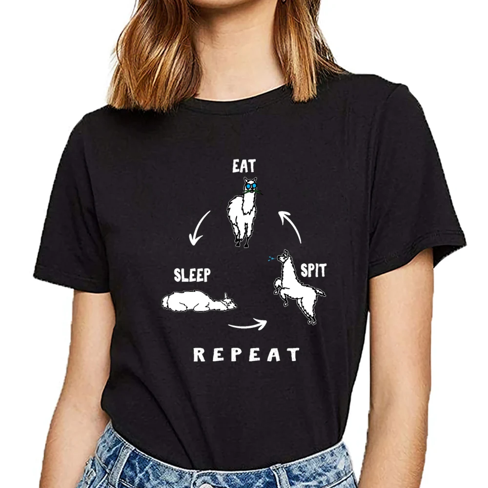 Женская футболка из ламы и альпаки модная короткая с надписью eat sleep|Футболки| |