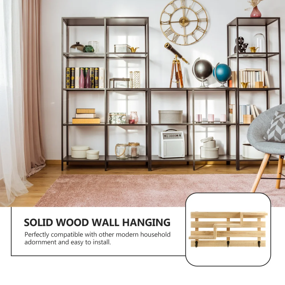 

1pc Creative Wooden Straight Row with Three Hooks Hallway Straight Hanging Rack