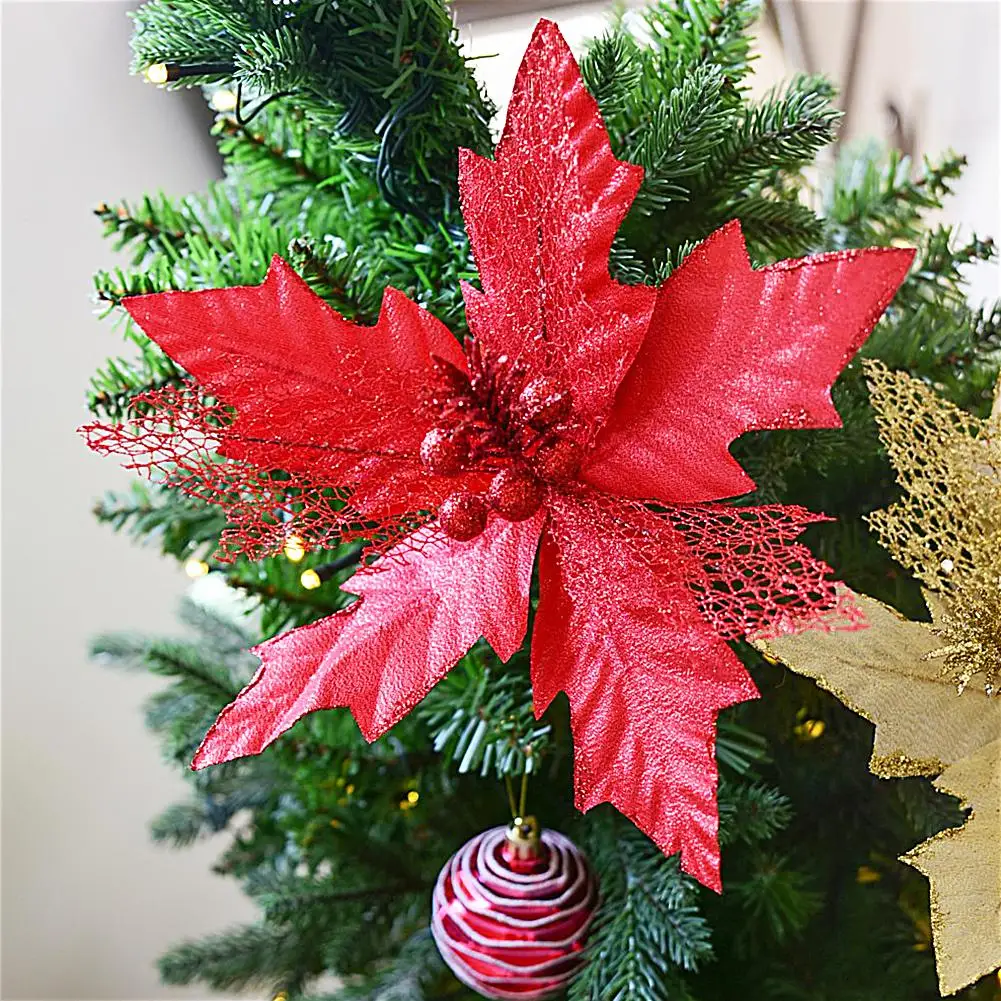 25x15 см Poinsettia искусственный цветок Рождественская елка украшения новый год DIY