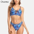 Charmo Женский комплект бикини с перекрестной передней частью, бандажные купальники, сексуальный купальник с цветочным принтом и пуш-ап
