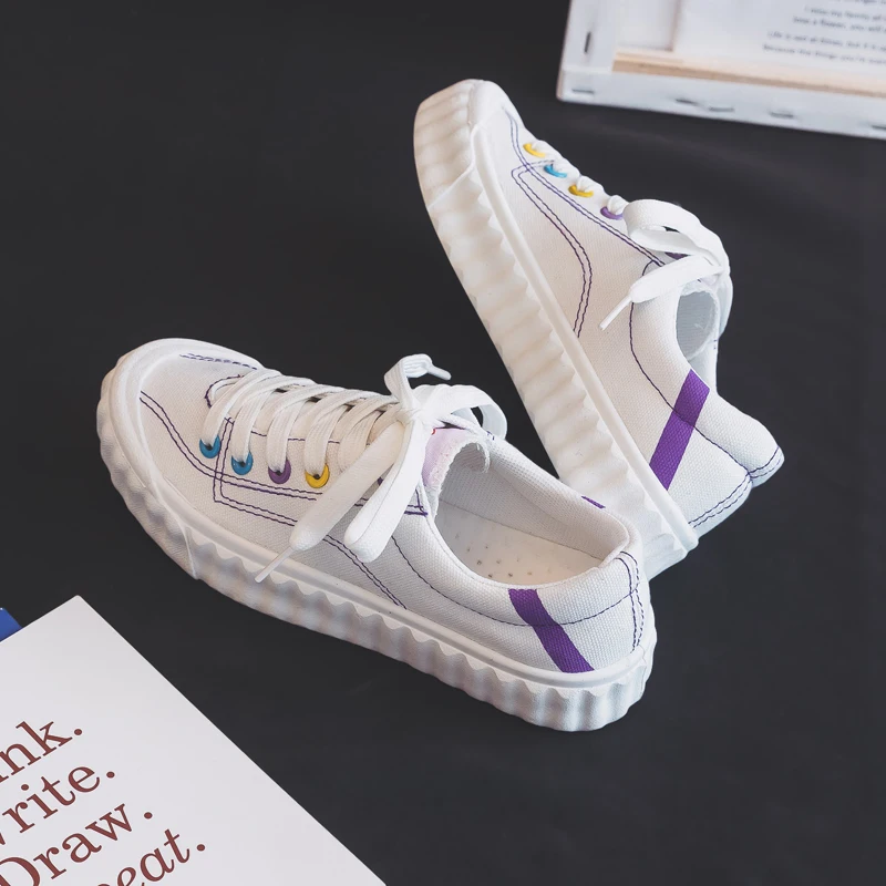 Кроссовки женские из Вулканизированной Ткани дышащие холщовые на шнуровке