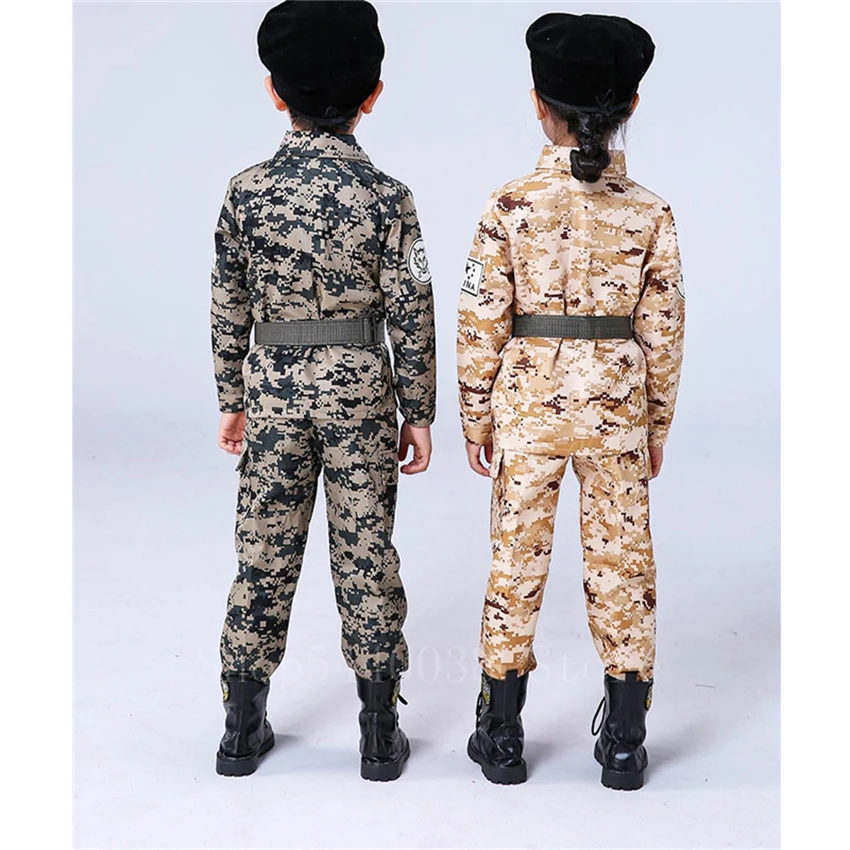 

Children Military Uniform Camouflage Tactics Combat Training Army Suit Boys Summer Camp Party Short&Full Police Clothing Set