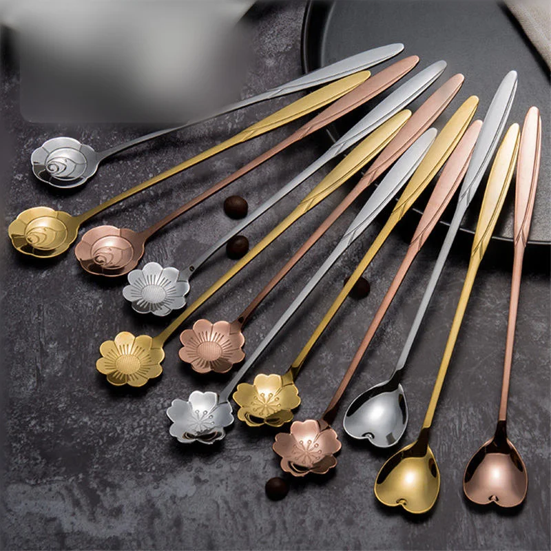 1 шт. 18 см 410 нержавеющая сталь чайная ложка для размешивания кофе Цветок сакуры