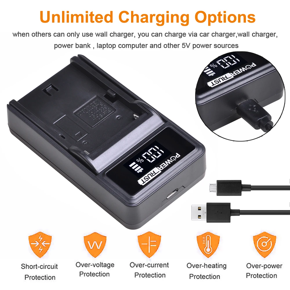 PowerTrust 2 шт. аккумулятор стандарта FM55H + зарядное устройство для USB-светодиодов Sony
