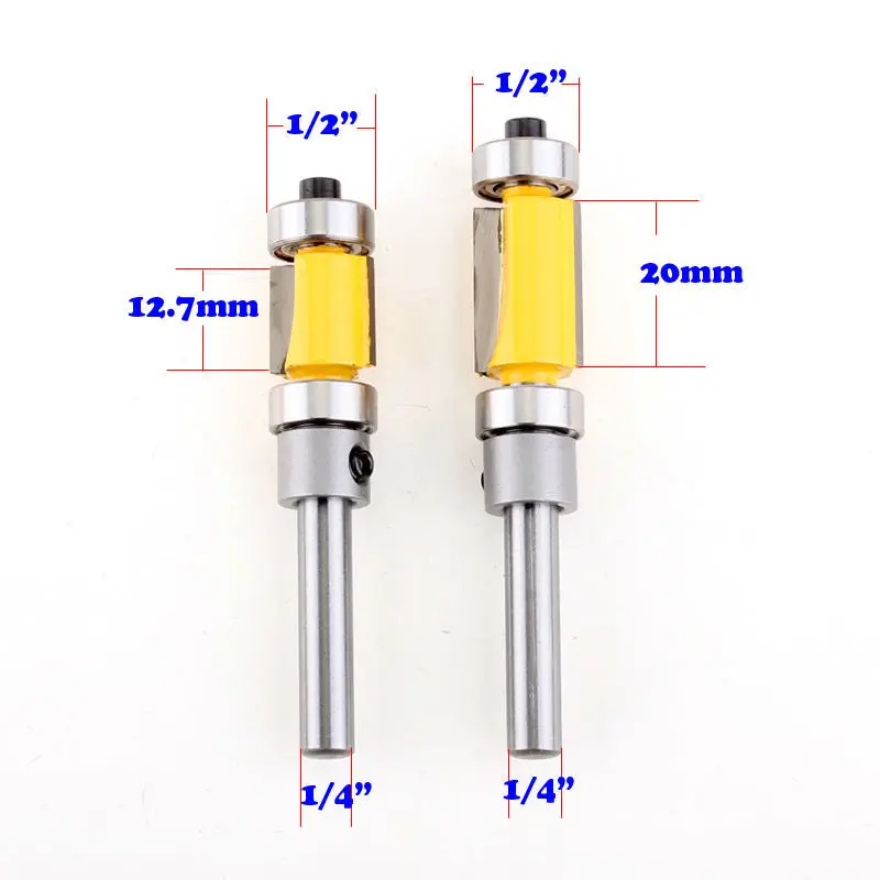 

WSFS Hot 4Pcs Flush Trim Pattern Router Bit 1/4Inch Shank Panel Top &Bottom Bearing Woodworking Milling Cutter