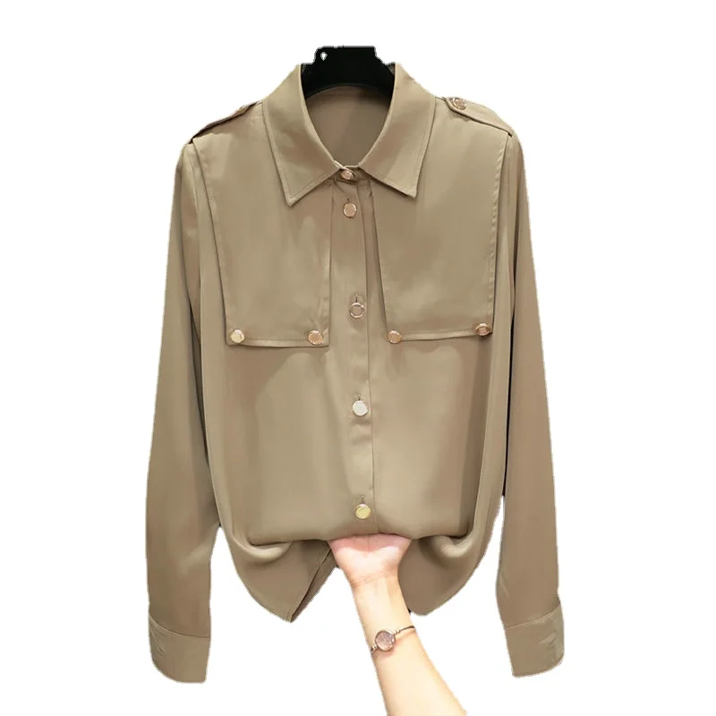 

Design sense stitching shirt women 2021 new early autumn stitching button-type top women's clothing