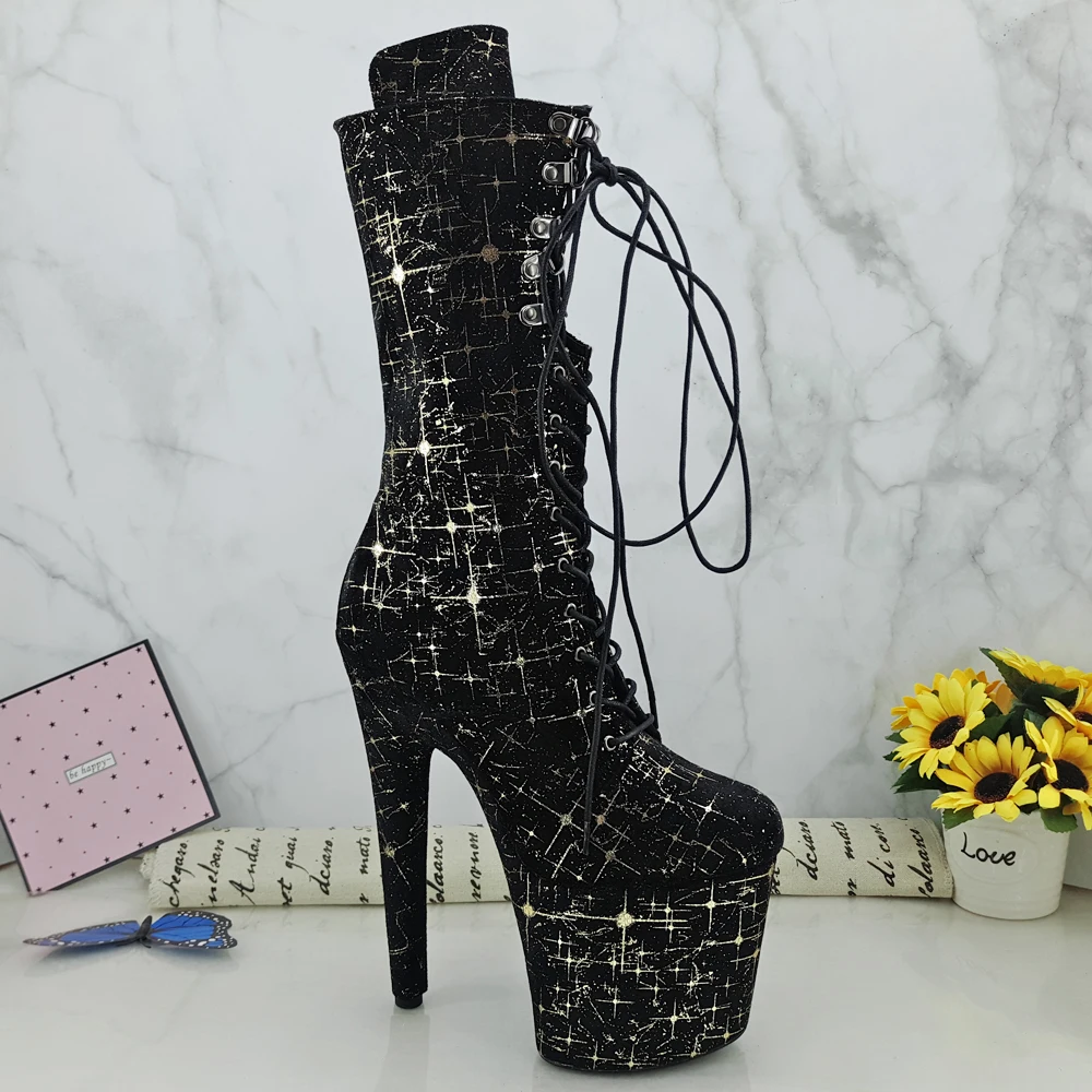 Leecabe/Обувь для танцев на шесте с золотыми звездами высоком каблуке 20 см/8 дюймов |