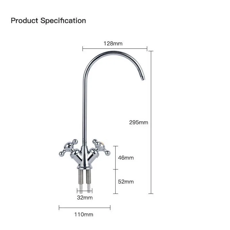 

1/4'' 304 Stainless Steel Reverse Osmosis Hot and Cold Water Mixer Tap 360 Swivel Spout Gooseneck Drinking Water Filter Faucet