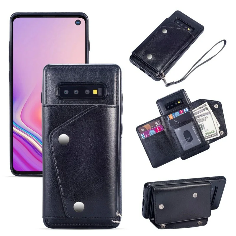 

Модный чехол-кошелек в стиле ретро для Samsung Galaxy S10/S10 Plus/S10E, кожаный флип-чехол с держателем для карт и подставкой, противоударный чехол с ручк...