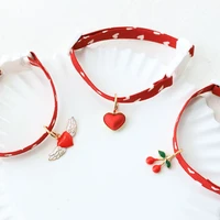 adjustable red hart pendants cats collars cute safety pets fruit buckle dog nylon new year necklace pet supplier accessories