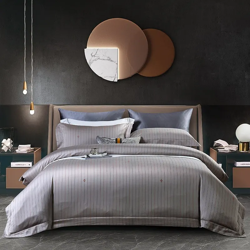 

Светильник класса люкс Постельное белье 1000TC атласная Bedlines в полоску жаккардовые одеяло Queen King Размеры простыня наволочка