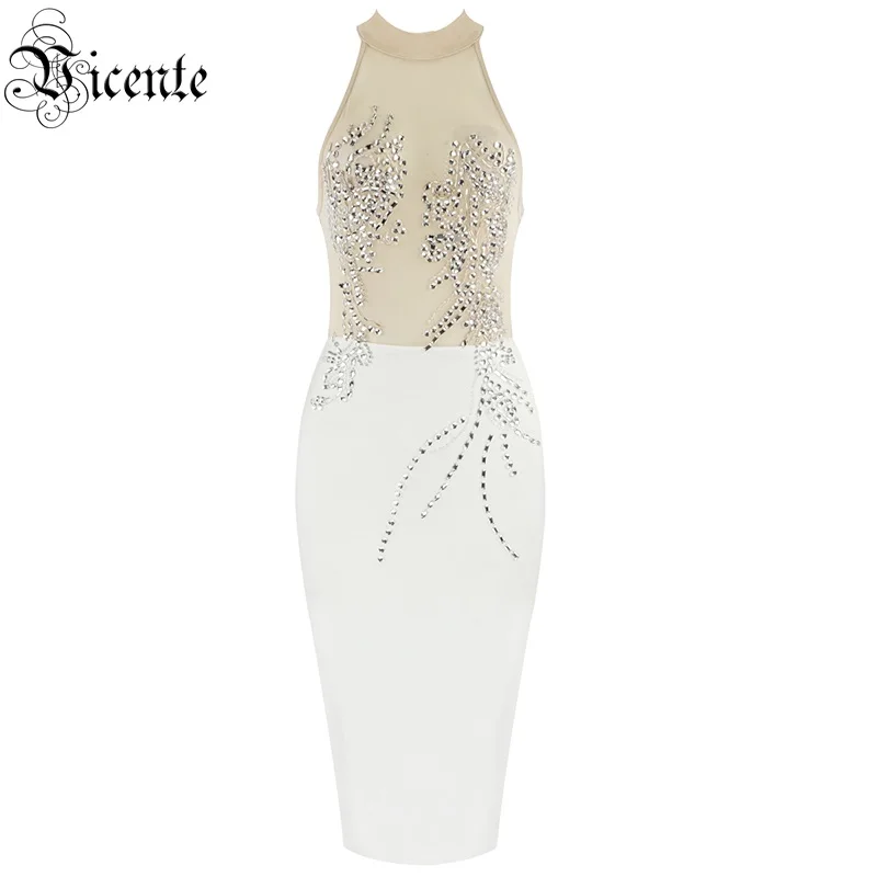 Женское Сетчатое платье без рукавов со стразами и круглым вырезом праздничное