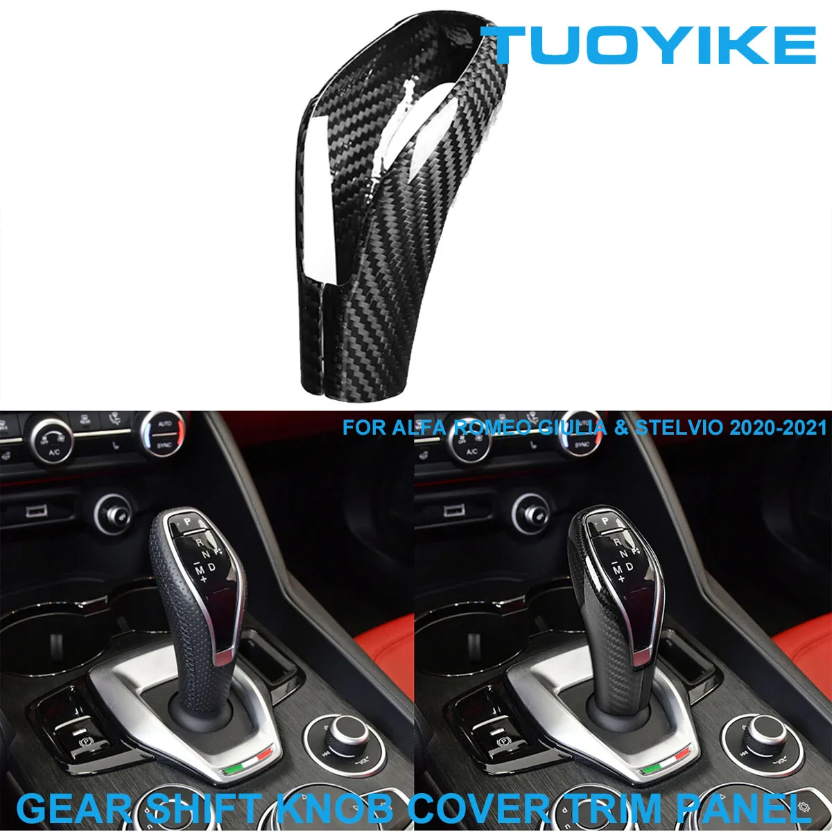 

LHD RHD Car Styling Real Dry Carbon Fiber Central Gear Shift Knob Cover Trim Panel Sticker For Alfa Romeo Giulia Stelvio 2020-21