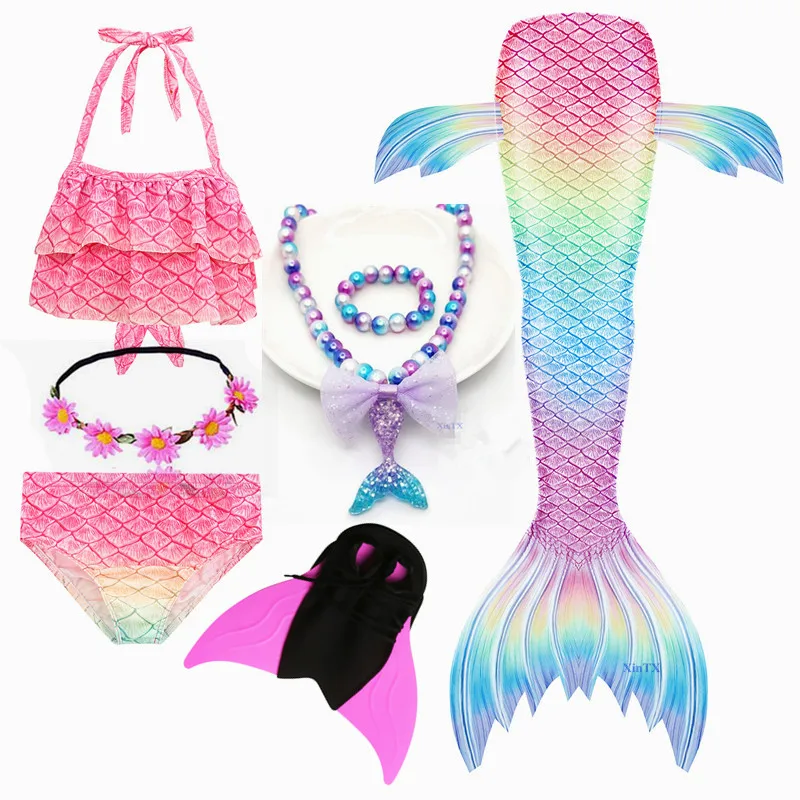 Детский костюм русалки хвост с моноластами для косплея пляжный купальник бикини
