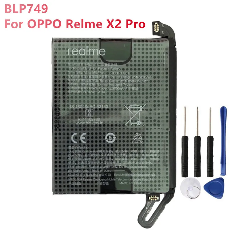 

Original Phone Battery BLP749 For OPPO Relme X2 Pro X2Pro RMX1931 Replacement Rechargable Batteries 1950mAh With Free Tools