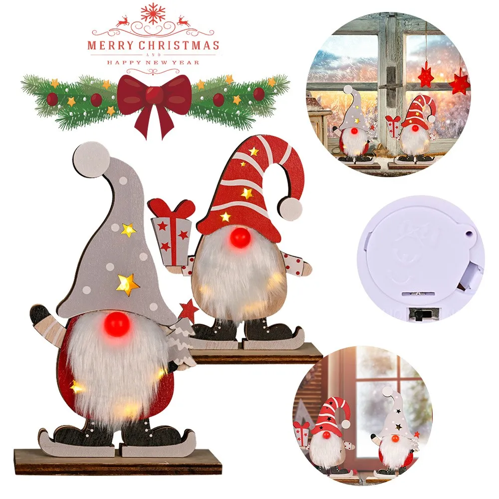 

Рождественская деревянная кукла с подсветкой, украшения, поделки, подарок, гном из дерева, Рождественская безликая Кукла # g4