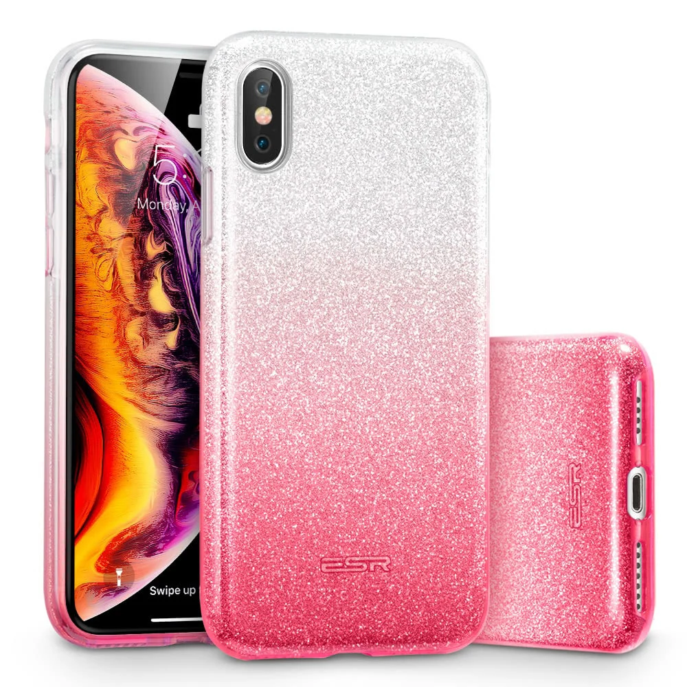 ESR чехол для iPhone X XS XR XS Max Роскошная задняя крышка Блестящий защитный бампер чехол с блестками для iPhone 7 8 Plus Fundas - Цвет: Red and white