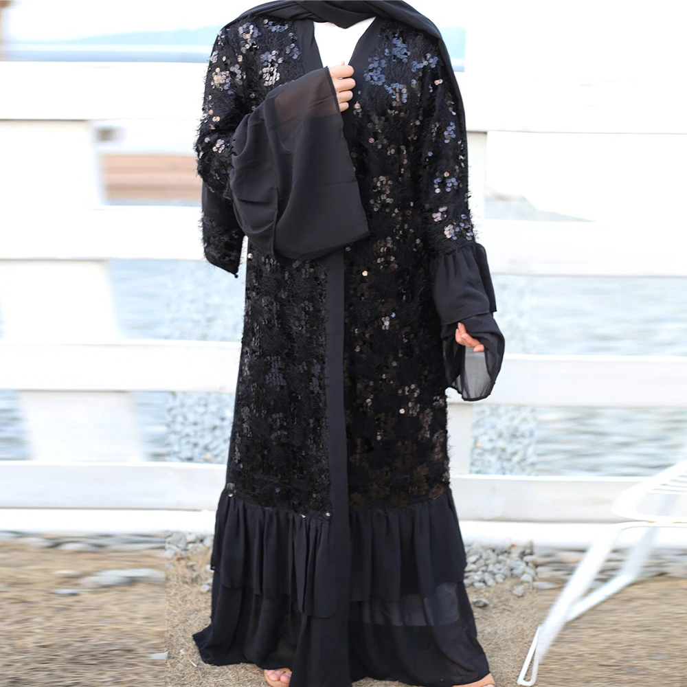 

Sequin Abaya Kimono Cardigan Dubai Hijab Muslim Dress Abayas For Women Turkish Dresses Islamic Clothing Caftan Moroccan Kaftan