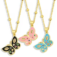 pretty gold plated beads chain butterfly necklace copper cz multicolor zircon enamel insect pendant choker girls jewelry present