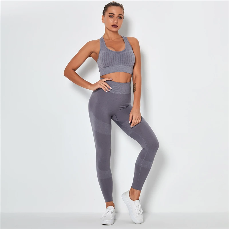 

2pcs Seamless Women Yoga Set Workout Sportswear Gym Clothing Fitness High Waist Leggings Running Sports Suits Active Wear