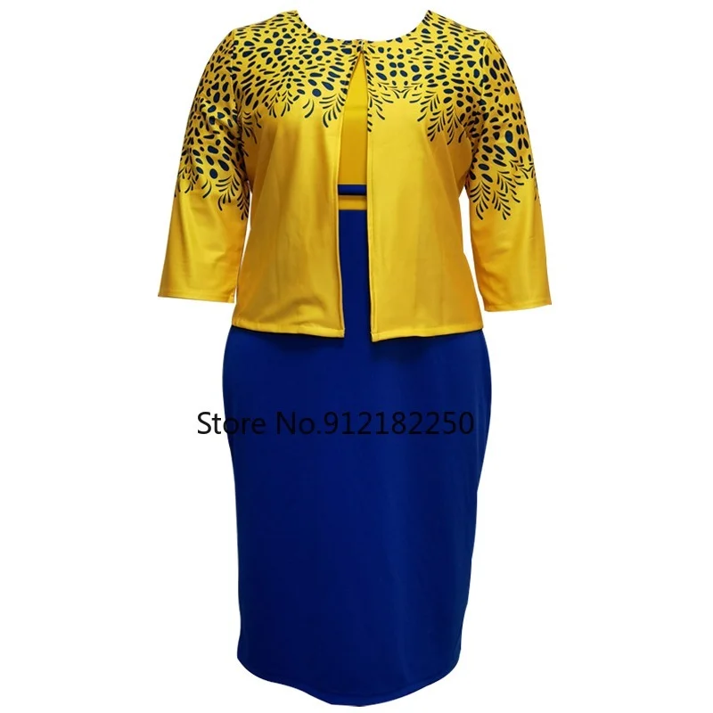 

4XL 5XL Plus Size Dashiki African Dresses For Women 2 Piece Set Spring Autumn New Round Neck 3/4 Sleeve Dress Large Size Clothes