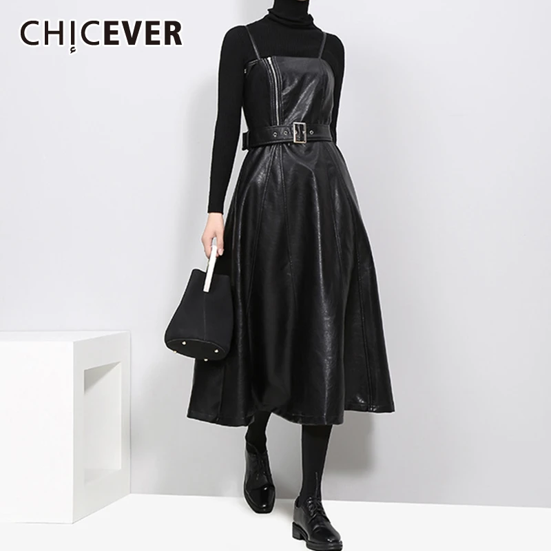 CHICEVER облегающие платья из искусственной кожи женское платье миди с квадратным
