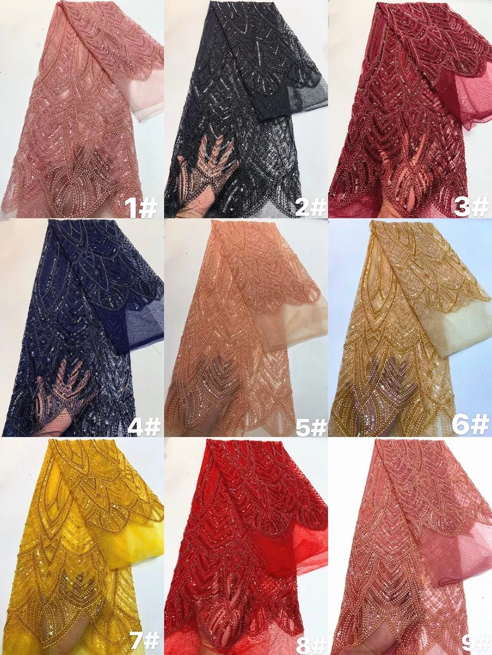 

Beautiful Bridal Gown Beaded Lace Tulle Fabric African Embroidery Net Lace Fabric With High Quality French Mesh Lace For Dress