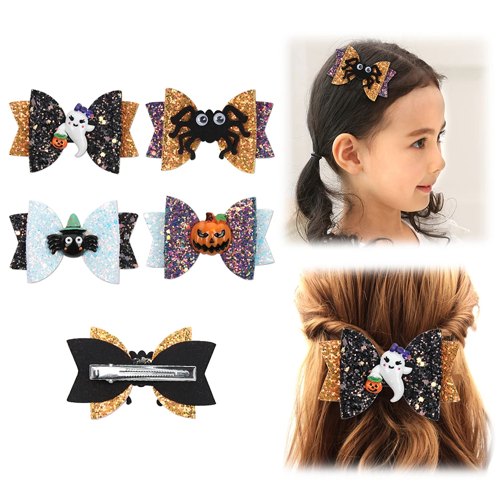 Банты для волос на Хэллоуин тыква Детская корсажная лента банты заколка бутик