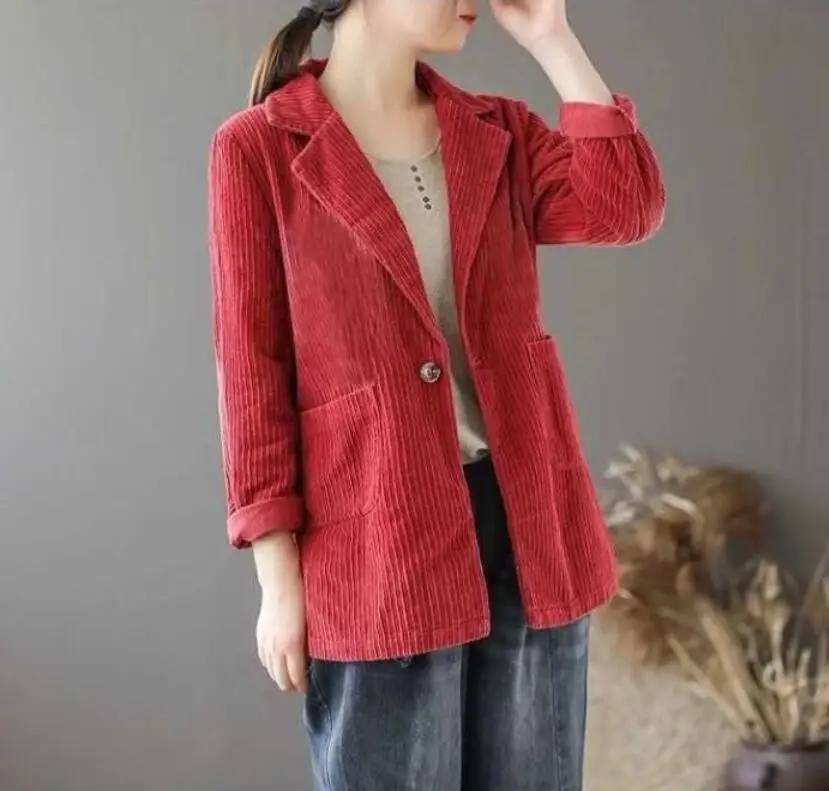 

2020 Autumn Corduroy jacket Women Coat Retro art Chaqueta Mujer Casual High-quality long sleeve slim Outerwear p1740