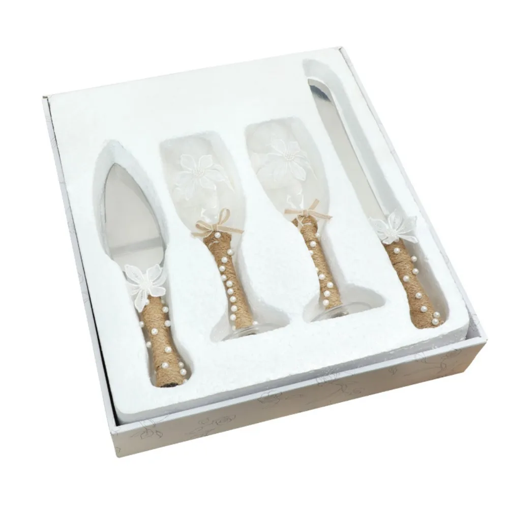 

Wedding Supplies 4-Piece Cake Knife Pie Server Set Wedding Champagne Glasses Toasting Champagne Flutes Bride Groom Gifts