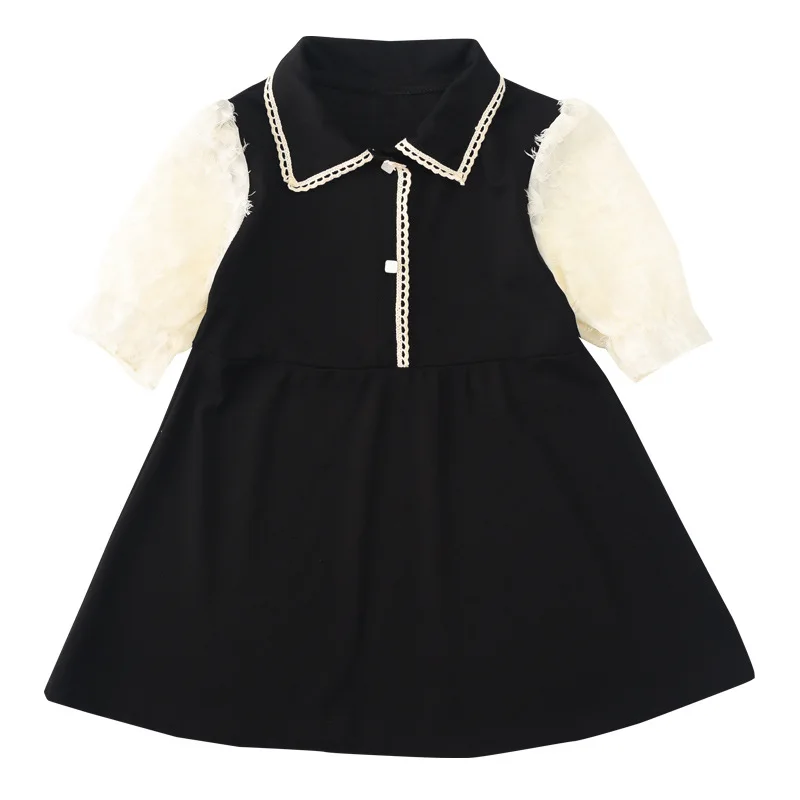 

Girls Dress summer 2021 NEW Baby Girls patchwork puff sleeve Lapel Princess Dress Toddler Baby Sweet Kids Children Clothing 1-7T