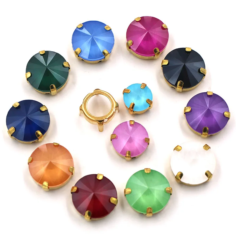 

8mm 10mm 12mm 14mm Pointback Round Shape Glass Crystal Mocha Rivoli Rhinestones Gold Claw Setting Sew On Clothing/Dress/Patches