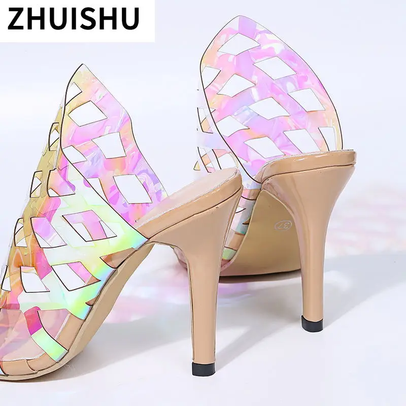 

Summer Women's Sandals 2021 Fashion High Heel Slippers New Fish Mouth Adult Pu Sexy Thin Heels High (5cm-8cm) Outdoor Sandals