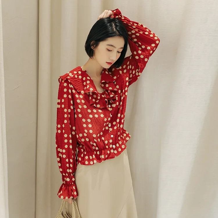 

BETHQUENOY Chemisier Femme Vintage Shirts Women Clothes 2021 Dot Long Sleeve Blouses Summer Ladies Tops Blusas Camisas Mujer