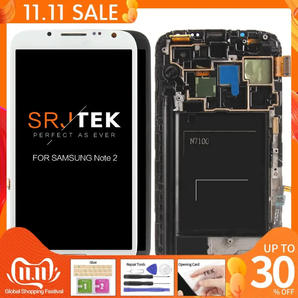 

ЖК-дисплей AMOLED 5,5 ''для Samsung Galaxy Note 2 N7100, ЖК-дисплей с сенсорным экраном и дигитайзером в сборе N7100, Note2, N7105, запасные части