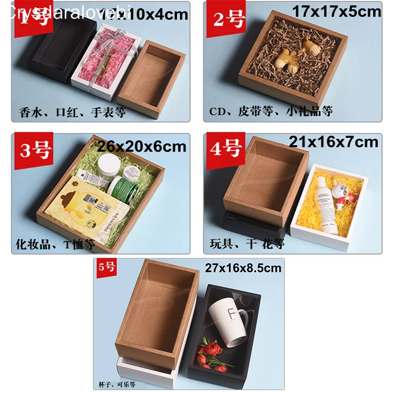 

10pcs Folding Kraft Paper Box with Transparent PVC Window Gift Box Packaging Box Cajas de Carton Present Box