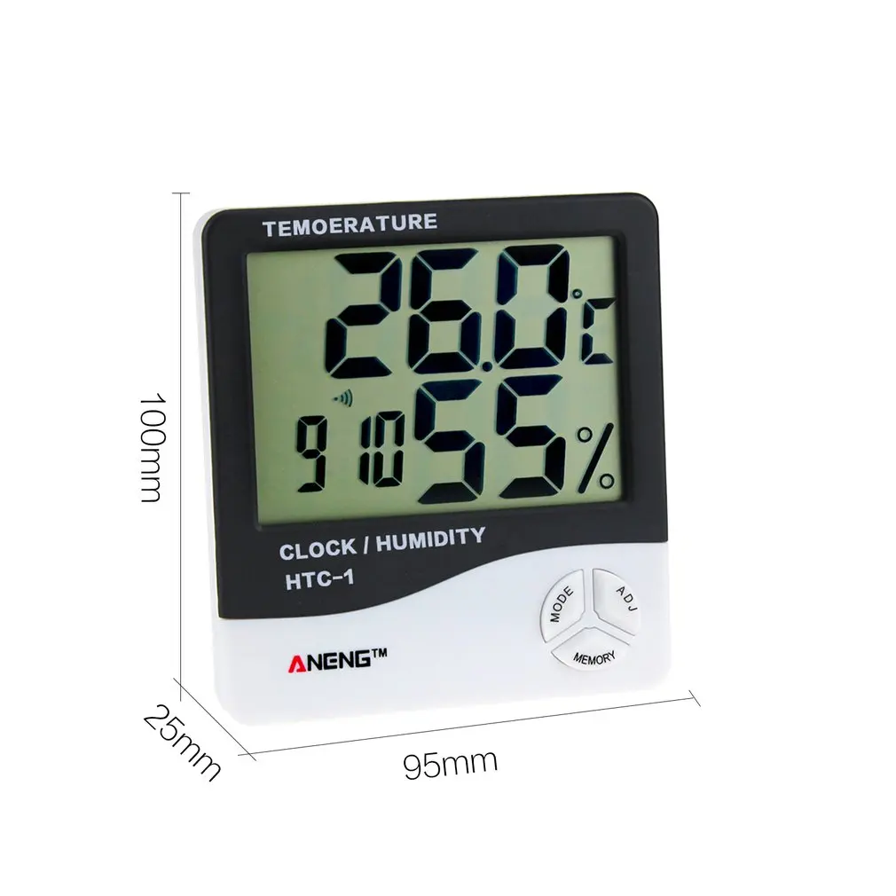 2018 htc 1 indoor lcd electronic digital temperature humidity meter digital thermometer hygrometer alarm clock weather station free global shipping