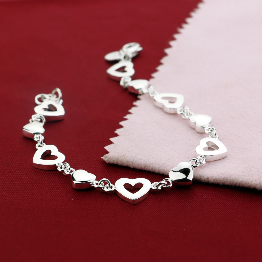925 стерлингового серебра женские модные ювелирные изделия браслет в виде сердца