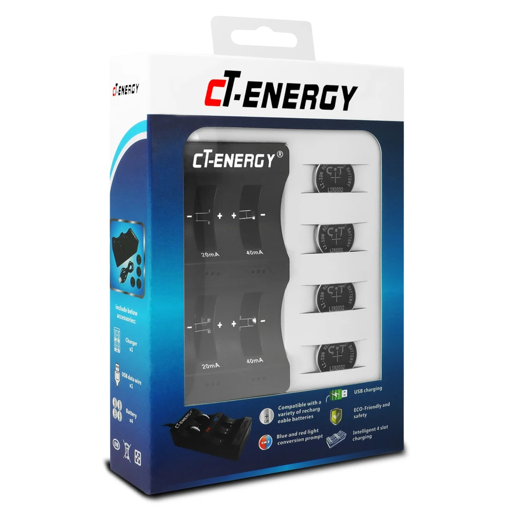 CT ENERGY LIR2032 2025 2450 1632 1620 перезаряжаемая литиевая Кнопочная батарея зарядное устройство светодиодный индикатор Micro USB 4 слота