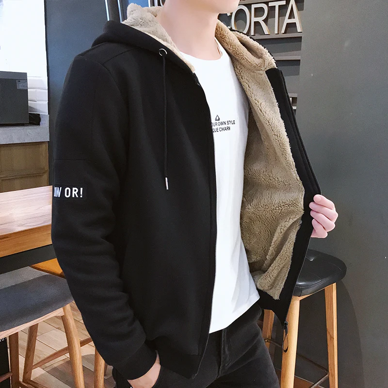 

Fleece Autumn Jacket Men Coat Hooded Casual Mens Thick Warm Overcoat Fashion Slim Male Trendy Outfit Solid 2021 New Arrival
