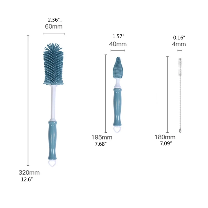 

3pcs Newborn Baby Bottle Cleaner Brushes Silicone 360 Degree Rotation Long Handle Nipple Cup Clean Cleaning Brush