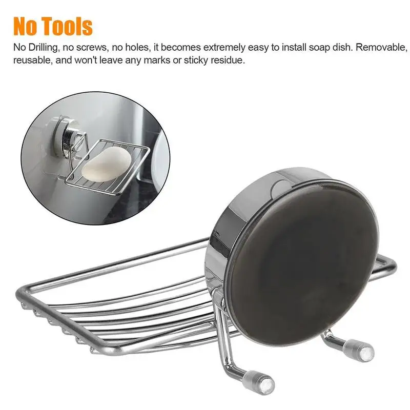 

Silver Bathroom Vacuum Suction Cup Soap Holder Cup Box Dish Soap Storage Saver Shower Tray Bathroom Accessories
