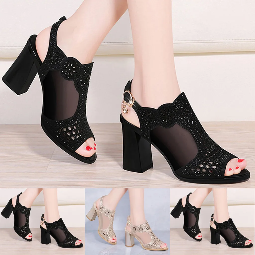 

New Summer Women Sandals Gladiator Buckle Strap Fashion Chunky Ladies Ankle Strap Footwear pumps dress shoes mesh sandalias