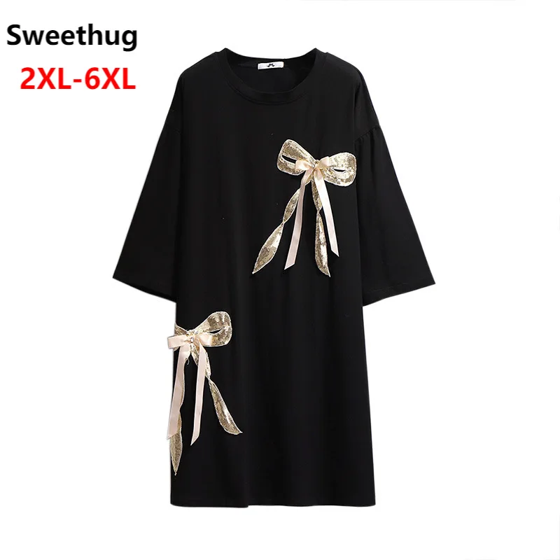 

Женская свободная футболка с круглым вырезом, черная, белая, розовая Повседневная Длинная хлопковая футболка с коротким рукавом, размеры 4XL,...