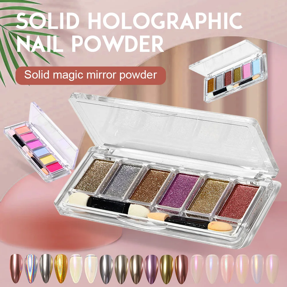 

6 Colors Solid Nail Powder Mirror Effect Holographic Nail Powders Manicure Nail Pigment Mirror Powder Dust Polish Decor Manicure