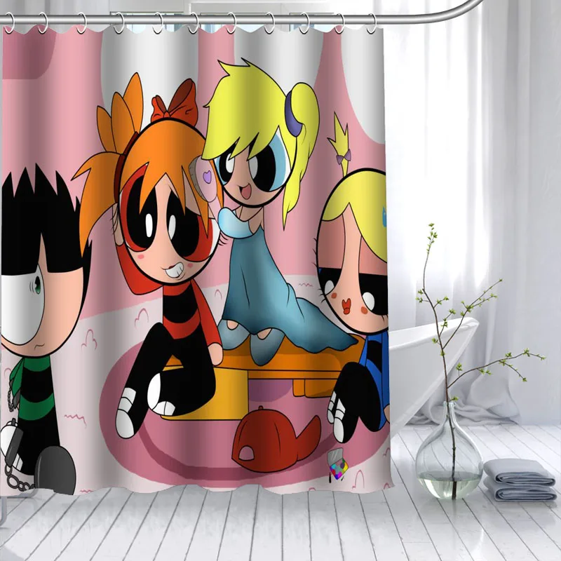ShunQian Powerpuff девушки Перезагрузка занавеска из полиэстеровой ткани 12 крючков для ванной водонепроницаемый плесени доказательство занавес для ванной - Цвет: 6